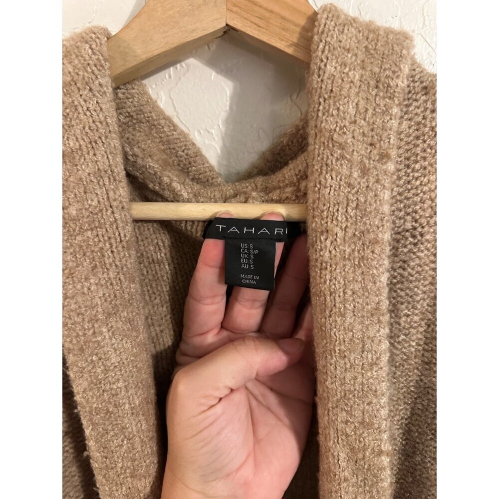 Y Tahari Heathered Tan Merino Wool Spandex Sleeveless Spring Hooded Sweater Vest - Picture 5 of 9